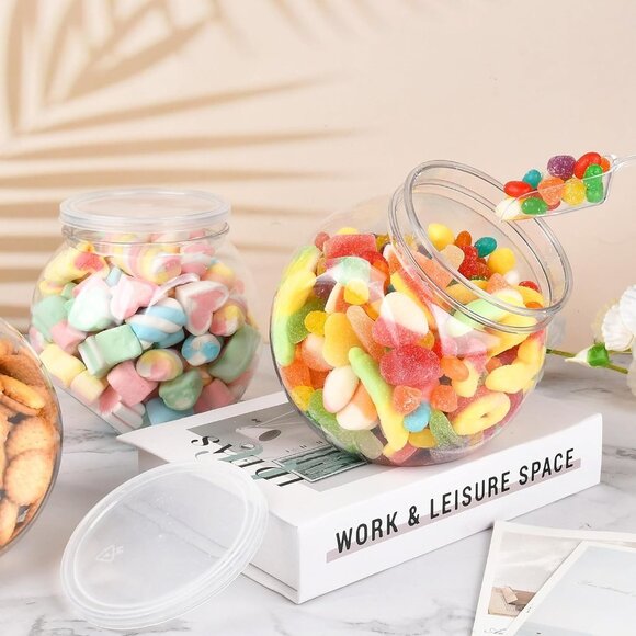 Party Time Set of 4 Plastic Rounded 47.60oz Candy Jars w/ Lids & Scoops Buffet - Picture 6 of 7